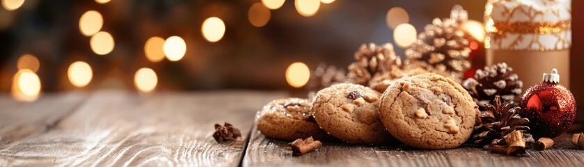 Fototapeta premium Delicious freshly baked cookies with holiday decorations, perfect for festive celebrations and cozy gatherings.