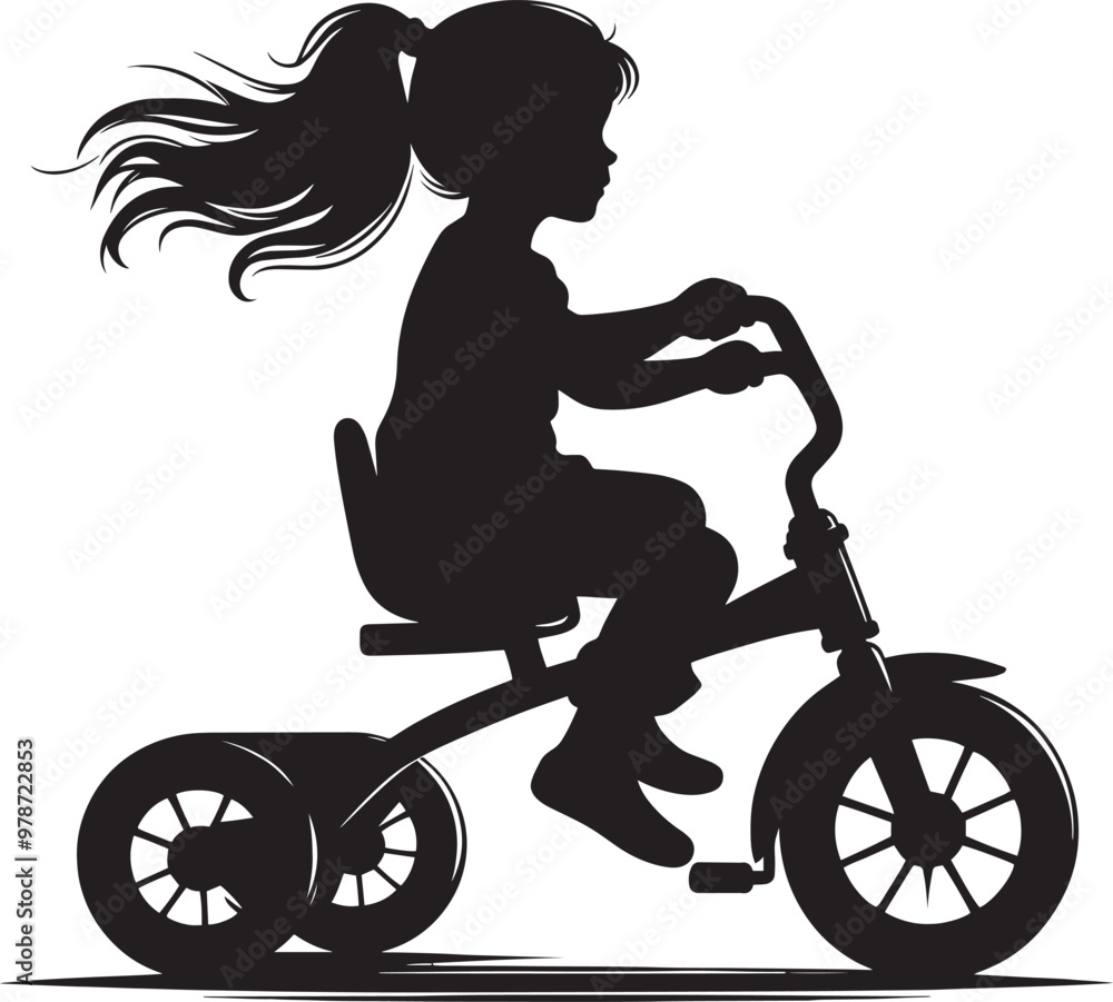 Wall mural tricycle riding silhouette vector illustration isolated on a white background