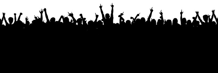 Crowd of people silhouette, cheerful fans people. Big event, concert or sport. Vector illustration