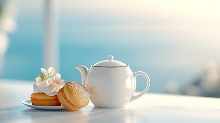Fototapeta premium Minimalist white and black tea set
