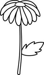 line art daisy minimal doodle hand drawn cute botanical and animal objects. Simple modern Spring garden vector elements illustration.