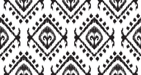 Ethnic abstract ikat art. Rhombus pattern in tribal, Black White and Aztec geometric art ornament print.Design for carpet, wallpaper, clothing, wrapping, fabric, cover, textile