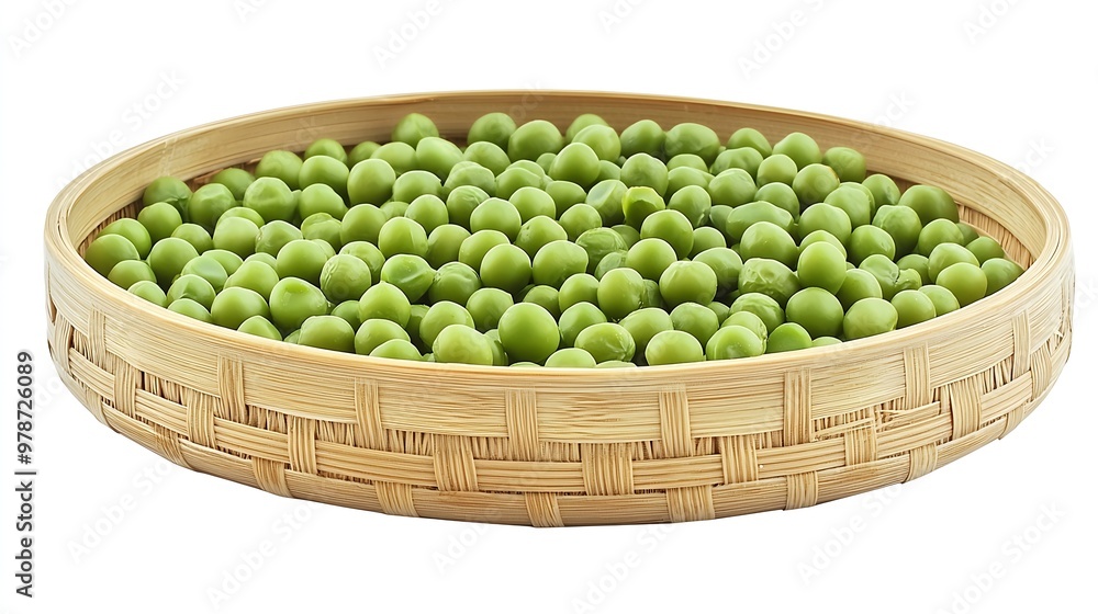 Poster dry uncooked peas on a bamboo serving bowl isolated on white background : generative ai