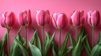 Fototapeta premium A serene arrangement of pink tulips, perfect for minimalist Thanksgiving and Halloween designs with ample copy space for messages.