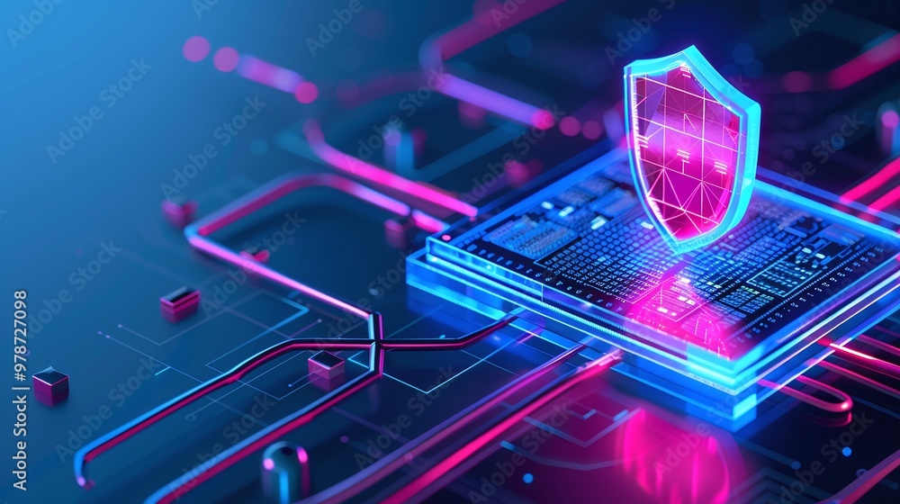 Aufkleber futuristic digital security shield over a circuit board, representing advanced technology and cybers