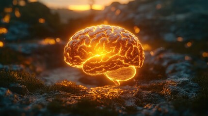 Luminous mind: glowing human brain, the vibrant energy of cognitive processes, the brain's inner workings shine with the potential of innovation, thought, and mental clarity