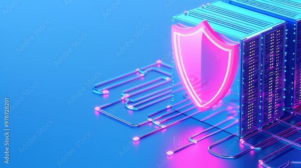 Aufkleber futuristic digital shield icon representing cybersecurity and data protection in a vibrant tech envi
