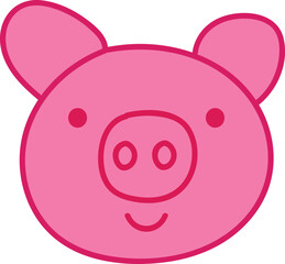 Adorable Pink Pig Face Drawing in Simple Cartoon Style