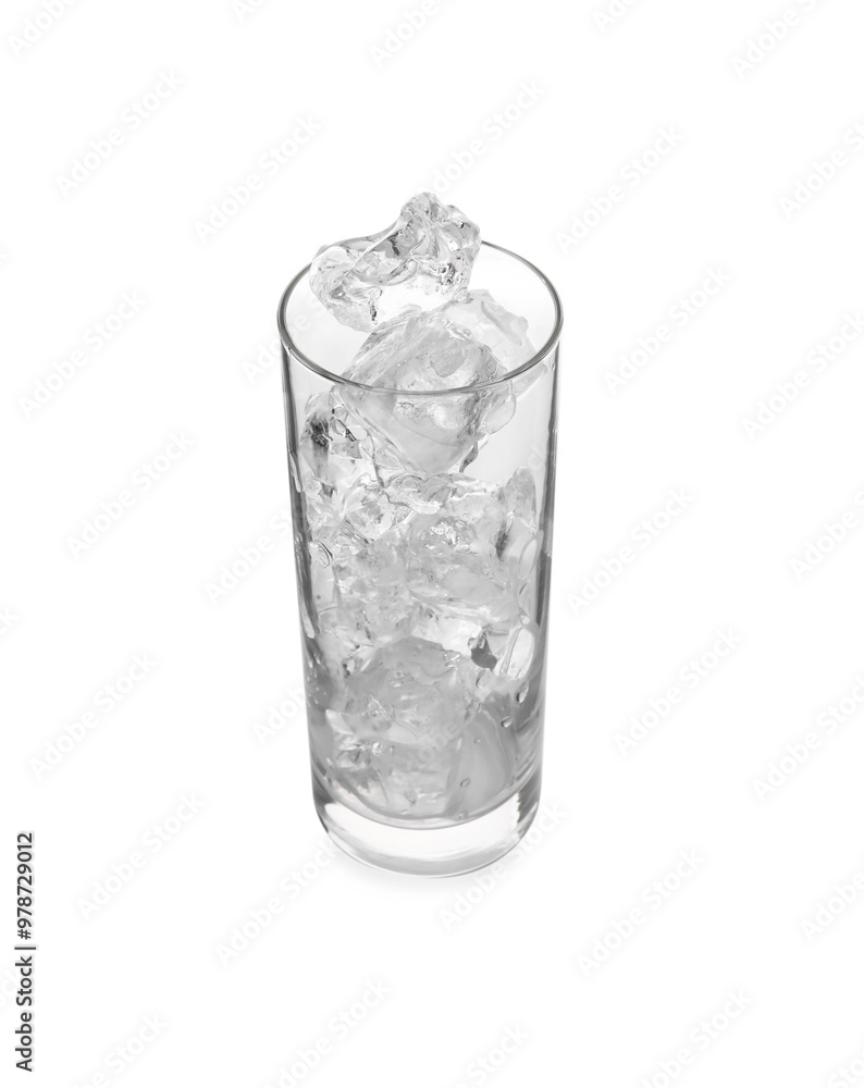 Wall mural one glass with ice for refreshing drink isolated on white