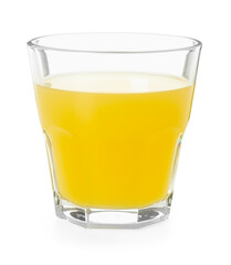 Glass with tasty pineapple juice isolated on white