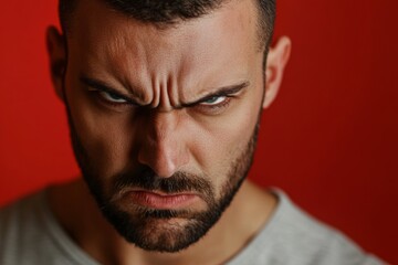 Fototapeta premium An Angry Man Expressing Intense Emotion Vigorously Against A Bold Red Background