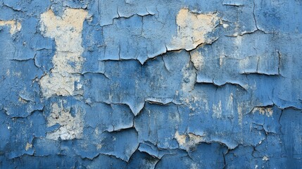 Obraz premium Textured blue concrete wall with cracks and chipped paint, creating a weathered and grungy industrial aesthetic