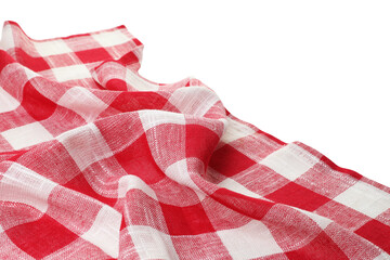 Fototapeta premium Crumpled tablecloth with checkered pattern isolated on white