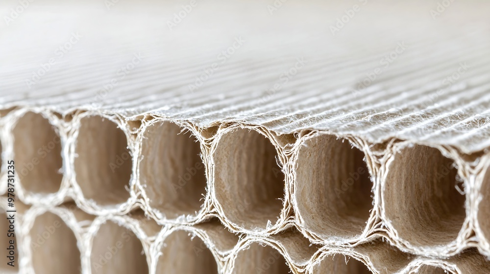 Poster White Corrugated Cardboard Texture Background Pattern : Generative AI