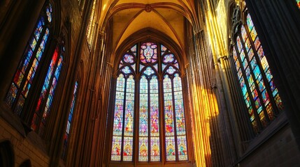 The Gothic architecture of St. Vitus Cathedral inside Prague Castle, with stunning stained glass windows.