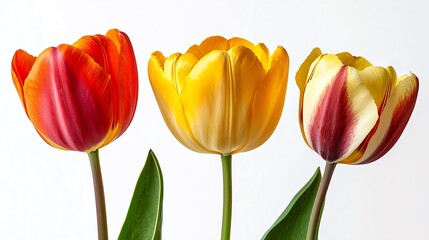 Set of Three Tulips Isolated on White Background : Generative AI