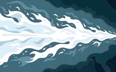 Minimalistic Illustration of a Curved White Wave Moving Right in Deep Blue Ocean Background, with Textured White Dots