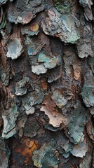 Textured layers of bark revealing nature's artistry on an ancient tree in tranquil sunlight