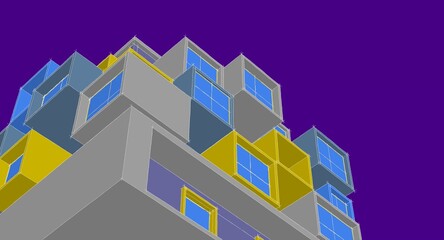  architecture modular facades 3d illustration