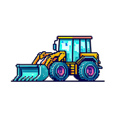 Fototapeta premium Illustration of Pixel art Backhoe on white background. 