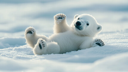 cute polar bear cub playing in snow - arctic wildlife photography