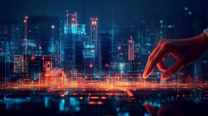 Obraz premium Digital world smart city, engineer working with digital technology security control power energy and sustainable resource environment technology 