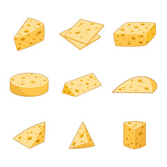 Illustration of various shapes of cheese slices
