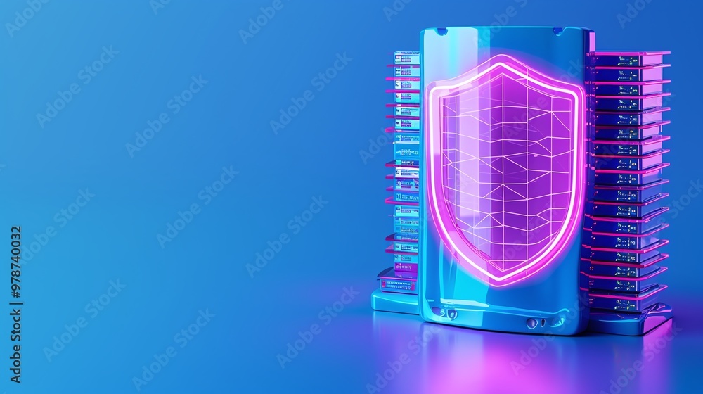 Aufkleber futuristic shield symbol with neon lights representing cybersecurity and data protection in a modern