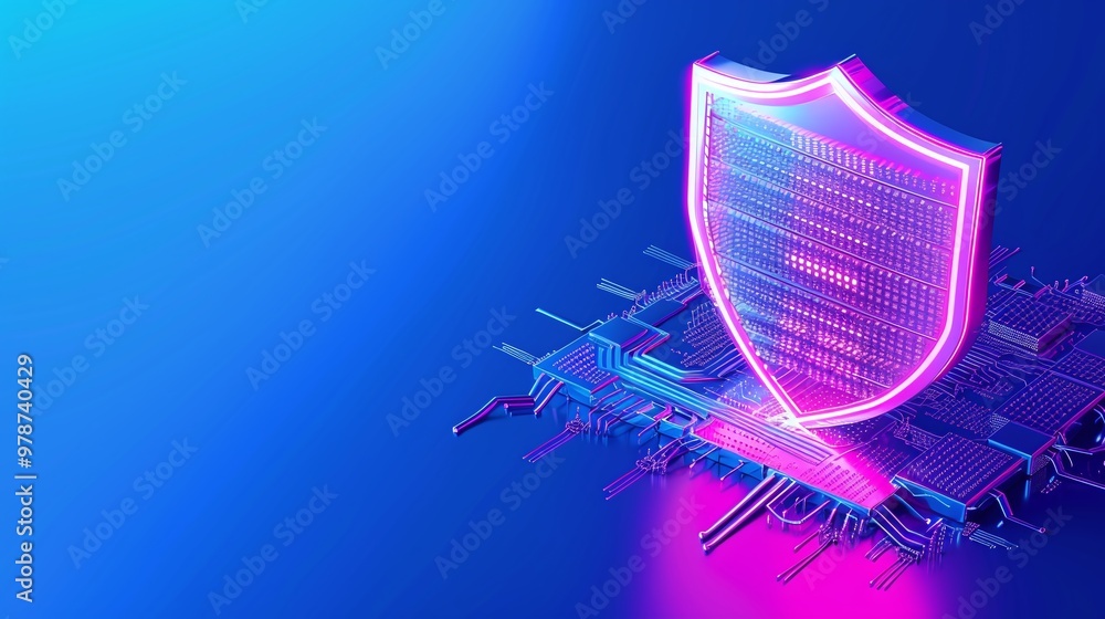 Aufkleber futuristic shield symbolizing digital security over a glowing circuit, representing technology and c