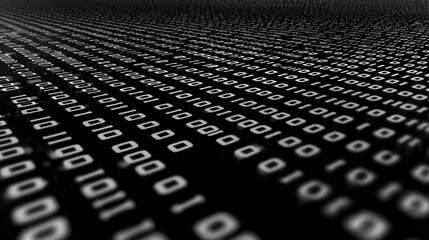 Dancing binary code patterns weave through the digital landscape in monochrome elegance