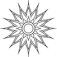 Obraz premium decorative sun shaped outline coloring book page line art drawing