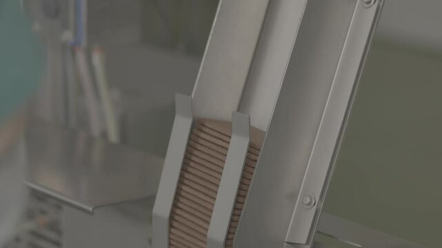 	production of ice cream in cups on a conveyor line, V-log