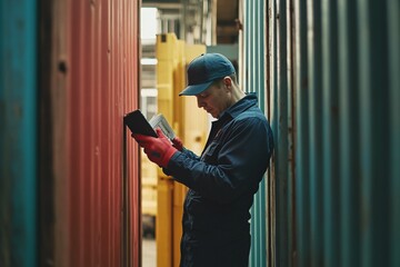 Customs officers inspecting shipping containers at a busy cargo port, ensuring compliance with international trade regulations and security standards