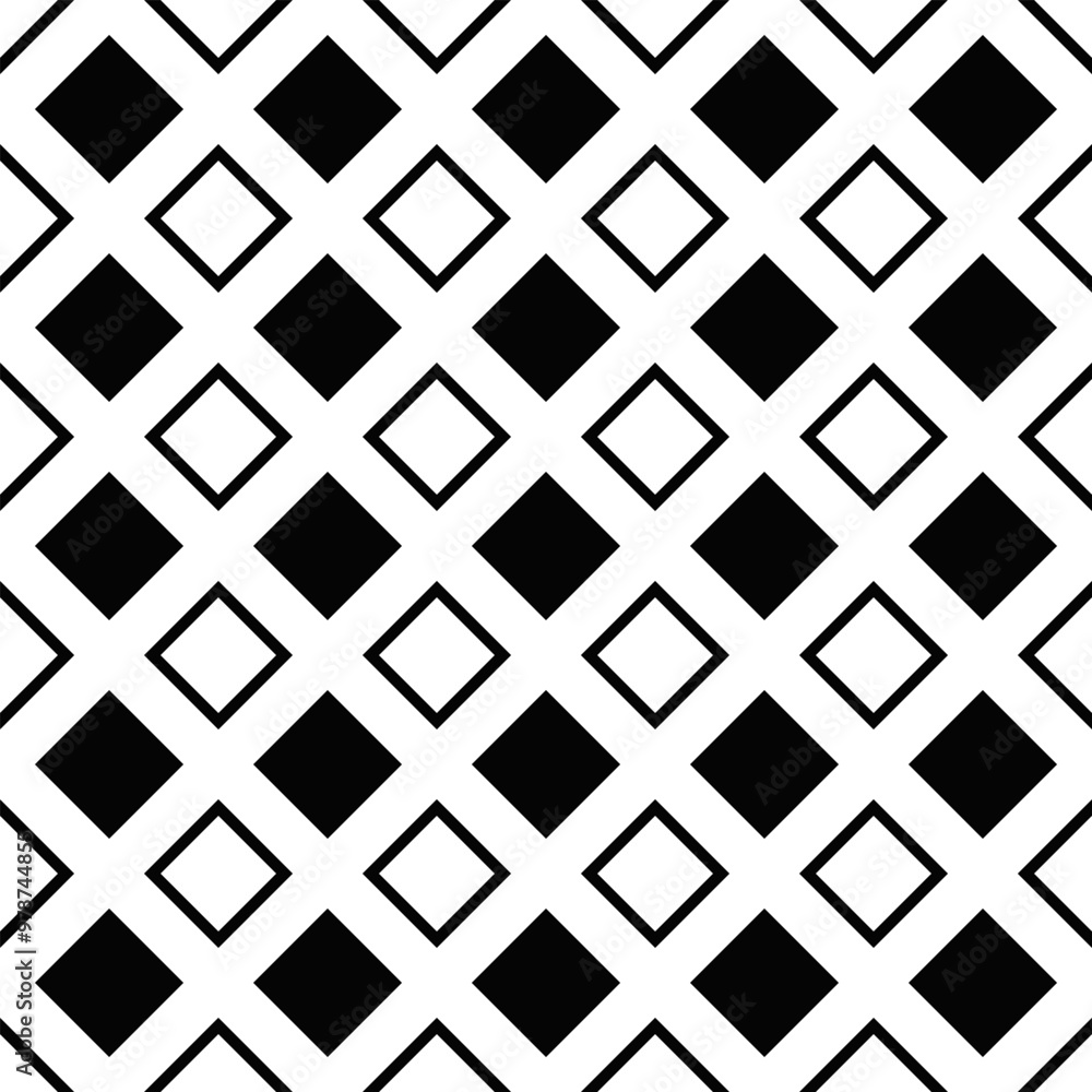 Poster black and white seamless square pattern background - abstract geometrical monochrome vector design