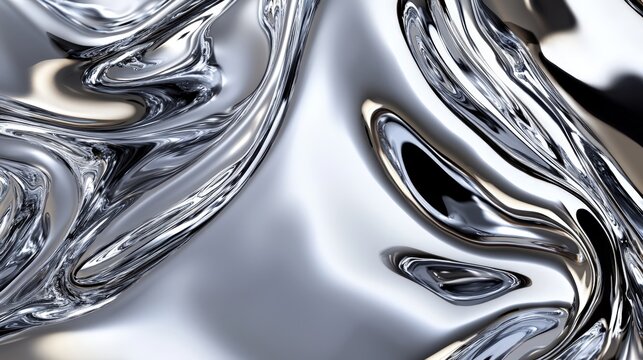 Shimmering silver waves flowing gracefully in an abstract dance of light and shadow
