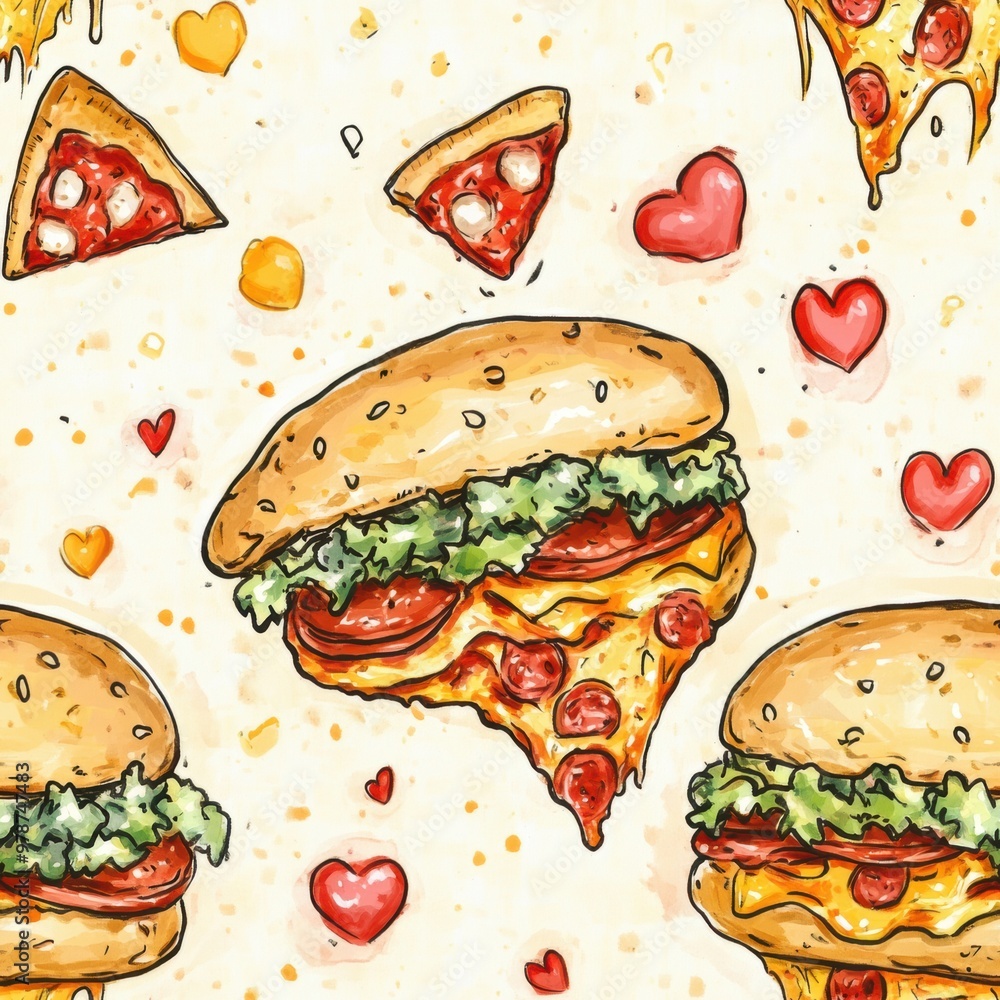 Canvas Prints Pizza Burger Love.