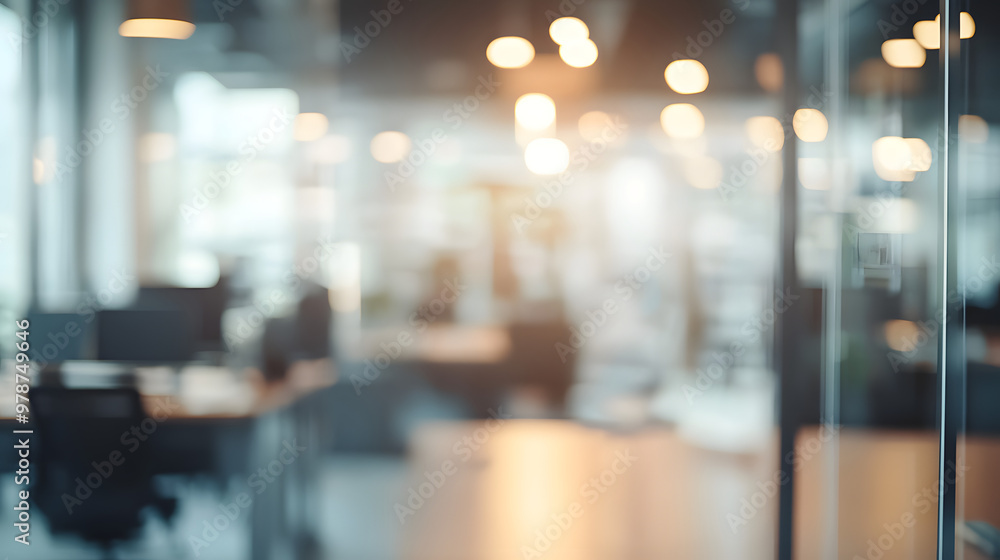 Poster abstract blurred office interior room. blurry working space with defocused effect. use for backgroun