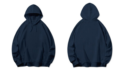 Navy Blue Hoodie Mockup, Front and Back View for Design & Branding. 