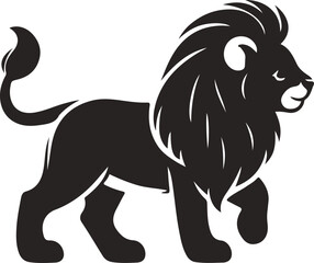 Lion silhouette vector art, black and white background.