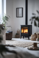 wood stove in a nice living room