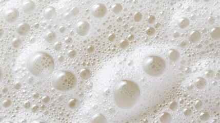 Delicate bubbles dancing on the surface of foamy white liquid in soft light during afternoon