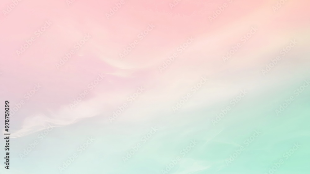 Poster soft pastel clouds in shades of pink and green create a serene and dreamy background perfect for var