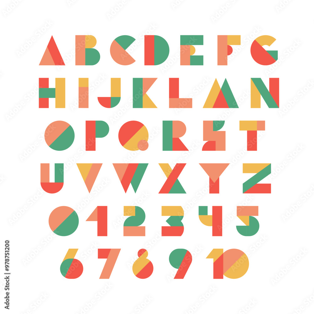 Fototapete typography font with geometric alphabet. modern abstract typeface design with letters and numbers in