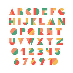 Typography font with geometric alphabet. Modern abstract typeface design with letters and numbers in geometry style. Set of English characters and digits, vector illustration