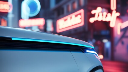 Eco friendly green energy vehicle, Close-up modern electric plug-in hybrid car parked near fast charger charging station point