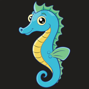 recommend clip art: Hand drawn cartoon seahorse illustration