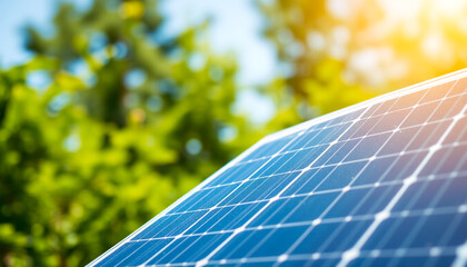 Fototapeta premium Solar panels in sunlight, representing renewable energy and eco-consciousness