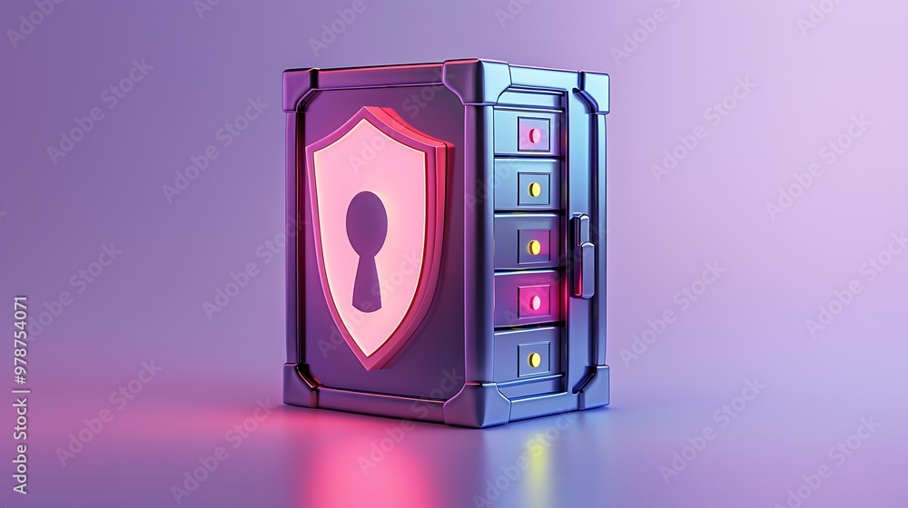Aufkleber stylish vault with a shield and keyhole, illuminated in vibrant colors, showcasing security and prot