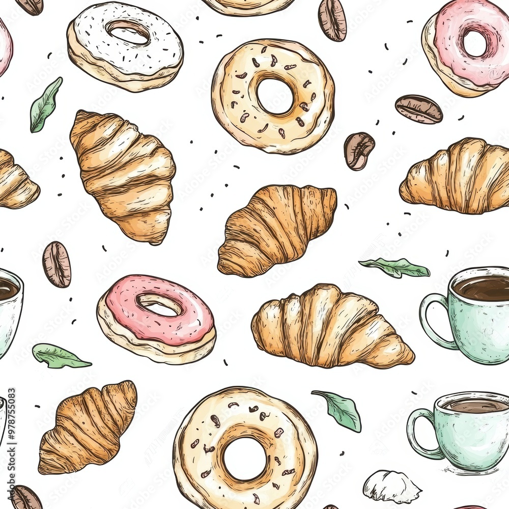 Canvas Prints Coffee & Doughnuts Seamless Pa