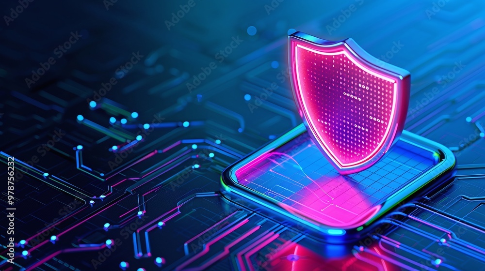 Aufkleber vibrant digital shield representing cybersecurity and protection over data in a modern tech environm
